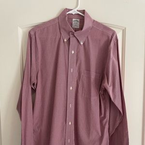Non-Iron Brooks Brothers Slim Fit Maroon Checkered Dress Shirt